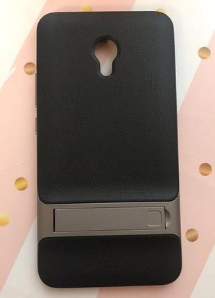 Силиконовый карбоновый чехол с подставкой для meizu m3e черный