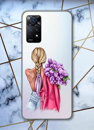 Прозрачный чехол на xiaomi redmi note 11 pro/12 pro 4g :: девушка с сиренью (принт 7)