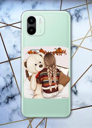 Прозрачный чехол на xiaomi redmi a1 девочка с мишкой (принт 117)