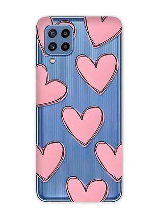 Прозрачный чехол на samsung galaxy m32 / m22 / a22 4g сердечка розовые (принт 78)