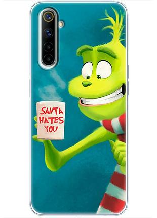 Чехол силиконовый с картинкой на realme 6 (новогодний, гринч)