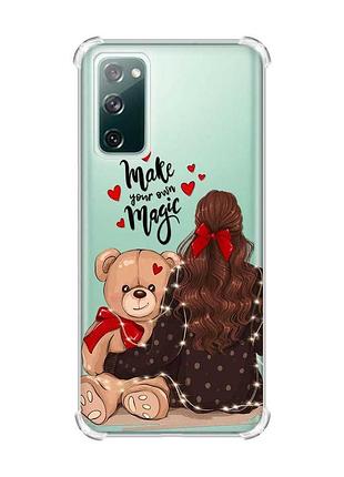 Чехол с утолщенными углами на samsung galaxy s20 fe :: девушка с мишкой (принт 188)