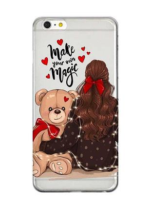 Прозорий чохол на iphone 6+ 6 plus 6s plus дівчина з ведмедиком (принт 188)