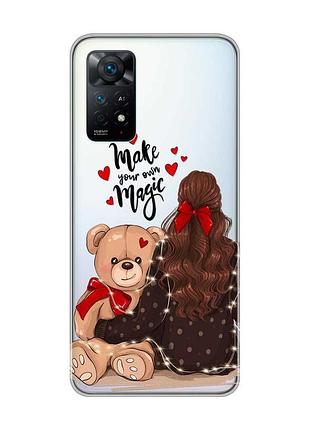 Прозорий чохол на xiaomi redmi note 11 pro дівчина з ведмедиком (принт 188)
