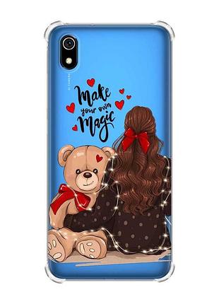 Чехол с утолщенными углами для xiaomi redmi 7a девушка с мишкой (принт 188)