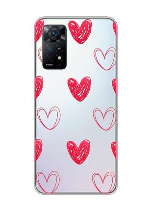 Прозрачный чехол на xiaomi redmi note 11 pro/12 pro 4g :: сердечка красные (принт 77)
