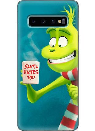 Чехол силиконовый с картинкой на samsung galaxy s10 (g973) (новогодний, гринч)
