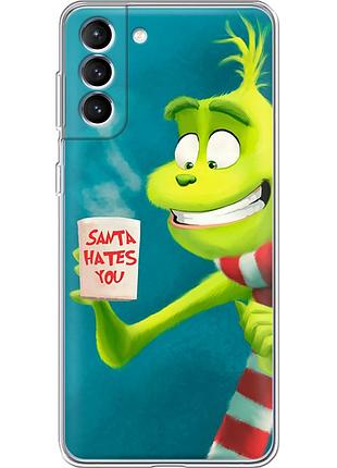 Чехол силиконовый с картинкой на samsung galaxy s21 fe (g990) (новогодний, гринч)
