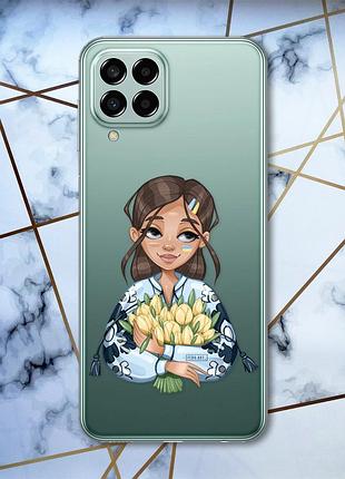 Прозрачный чехол на samsung galaxy m33 5g :: девушка с тюльпанами (патриотический принт 22)