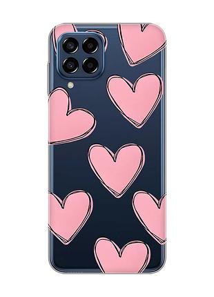 Прозрачный чехол на samsung galaxy m33 5g :: сердечка розовые (принт 78)