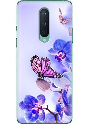 Чохол силіконовий з картинкою на oneplus 8 (квітка, метелик на орхідеї)