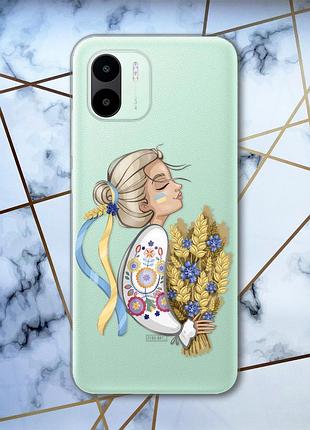 Прозрачный чехол на xiaomi redmi a1 украинка с колосьями (патриотический принт 173)