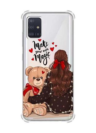 Чехол с утолщёнными углами на samsung galaxy a71 / a715 девушка с мишкой (принт 188)