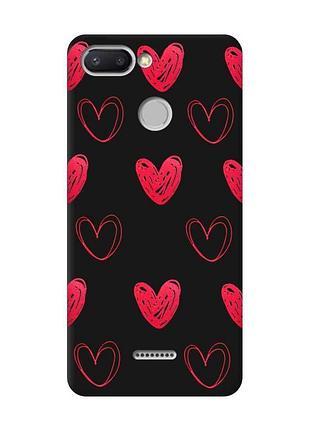Матовий чохол з чорними боками на xiaomi redmi 6 :: сердечка червоні (принт 77)
