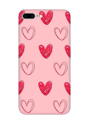 Матовый розовый чехол на apple iphone 7 plus/8 plus :: сердечка красные (принт 77)