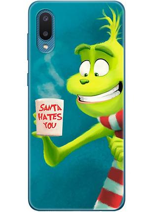 Чехол силиконовый с картинкой на samsung galaxy a02 (a022) (новогодний, гринч)