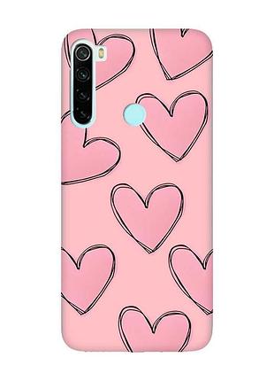 Матовый чехол на xiaomi redmi note 8 розовый сердечка (принт 78)