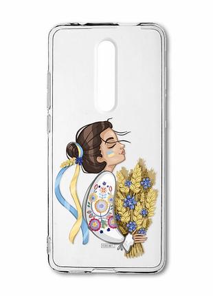 Прозрачный чехол на xiaomi mi 9t/k20 :: украинка с колосьями (патриотический принт 172)