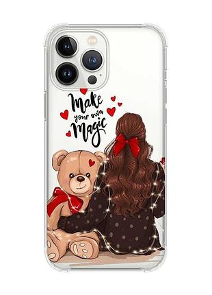 Чехол с утолщёнными углами на iphone 14 pro :: девушка с мишкой (принт 188)