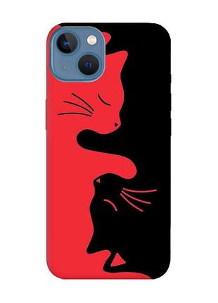 Матовий чохол з червоними боками на apple iphone 13 :: котики (принт 118)