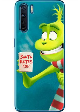 Чехол силиконовый с картинкой на oppo a91 (новогодний, гринч)