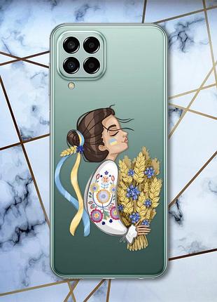 Прозрачный чехол на samsung galaxy m33 5g :: украинка с колосьями (патриотический принт 172)