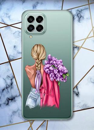 Прозрачный чехол на samsung galaxy m33 5g :: девушка с сиренью (принт 7)