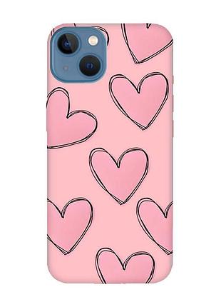Матовый чехол на apple iphone 13 розовый сердечка (принт 78)
