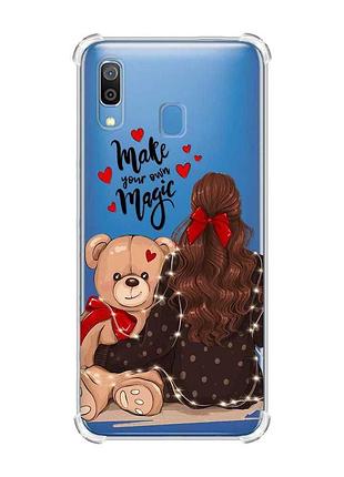 Чехол с утолщёнными углами на samsung galaxy a30(2019)/a20(2019) девушка с мишкой (принт 188)