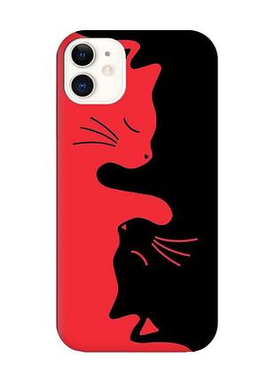 Матовый чехол с красными боками на apple iphone 11 (6.1) :: кошечки (принт 118)