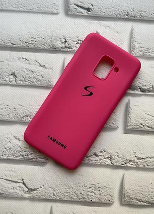 Силіконовий чохол матовий з логотипом для samsung galaxy а5(2018) / a8(2018) яскраво-рожевий