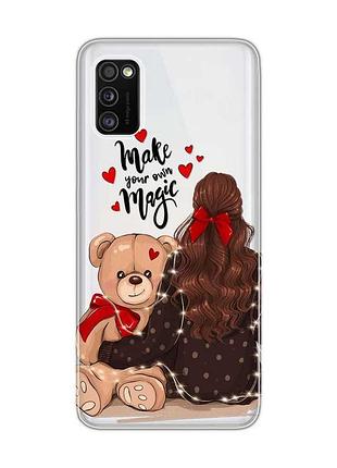 Прозрачный чехол на samsung galaxy a41 девушка с мишкой (принт 188)