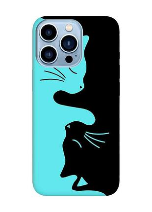 Матовый чехол с бирюзовыми боками на apple iphone 13 pro max :: кошечки (принт 118)