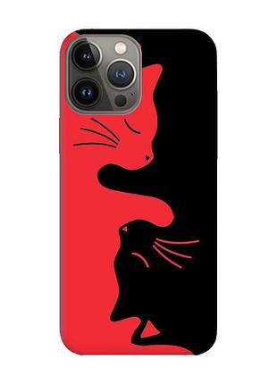 Матовый чехол с красными боками на apple iphone 13 pro кошечки (принт 118)
