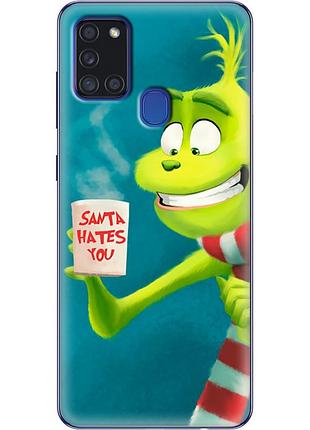 Чехол силиконовый с картинкой на samsung galaxy a21s (a217) (новогодний, гринч)