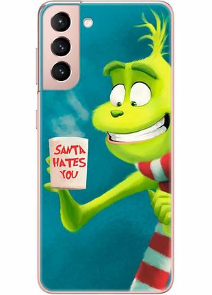 Чехол силиконовый с картинкой на samsung galaxy s21 (g991) (новогодний, гринч)