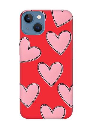Матовий чохол на apple iphone 13 червоний сердечка (принт 78)