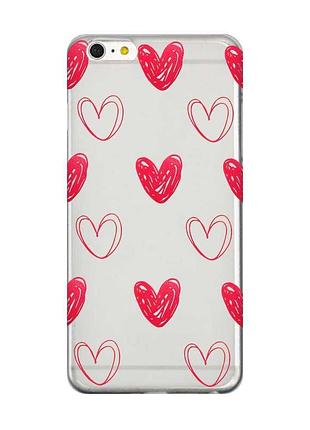 Прозорий чохол на iphone 6+ 6 plus 6s plus сердечка червоні (принт 77)