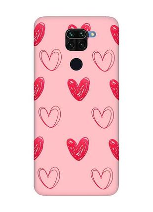 Матовий чохол з рожевими боками на xiaomi redmi note 9 :: сердечка червоні (принт 77)