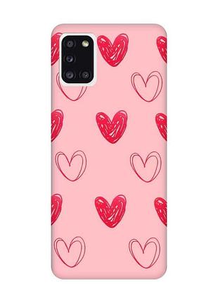 Матовий чохол з рожевими боками на samsung galaxy a31 сердечка червоні (принт 77)