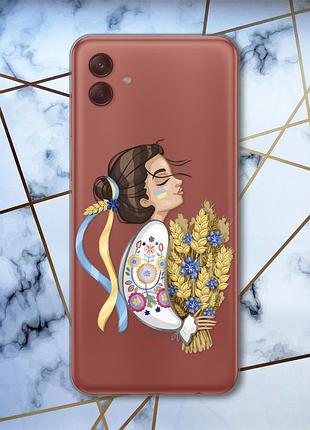 Прозорий чохол на samsung galaxy a04 українка з колосками (патріотичний принт 172)