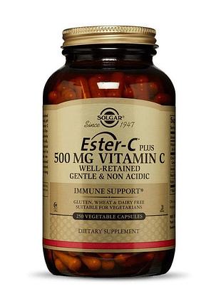 Вітамін с, solgar "ester-c plus vitamin c" аскорбат кальцію для імунітету, 500 мг (250 капсул)(610715)