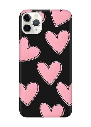 Матовый чехол с черными боками на iphone 11 pro max (6.5) сердечка розовые (принт 78)