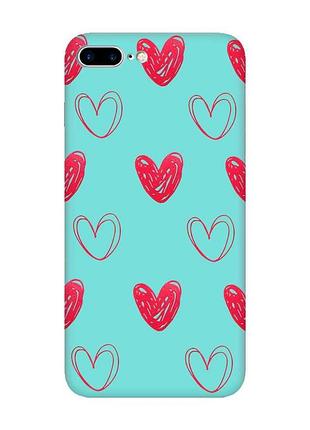 Матовый чехол с бирюзовыми боками на apple iphone 7 plus/8 plus :: сердечка красные (принт 77)