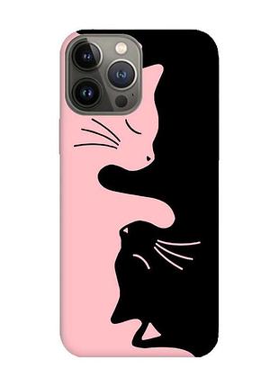 Матовый чехол с розовыми боками на apple iphone 13 pro кошечки (принт 118)