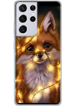 Чехол силиконовый с картинкой на samsung galaxy s21 ultra (g998) (новогодний, лисичка)