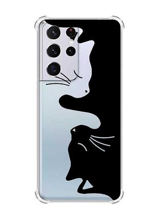 Чохол з потовщеними кутами на samsung galaxy s21 ultra котики (принт 118)