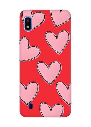 Матовий чохол на samsung galaxy a10 (2019) a105 червоний сердечка (принт 78)