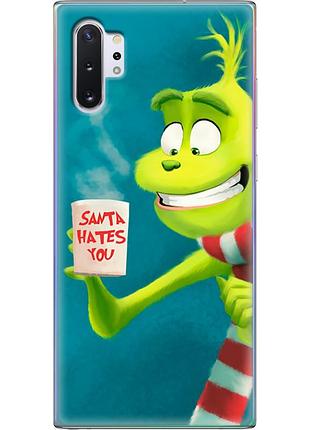 Чехол силиконовый с картинкой на samsung galaxy note 10 plus (n975) (новогодний, гринч)