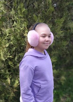 Меховые наушники детские из rex нежно-розовый